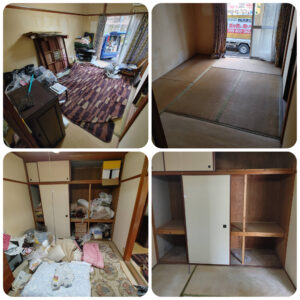 鹿児島市伊敷の生前整理：作業前の和室と押し入れの不用品