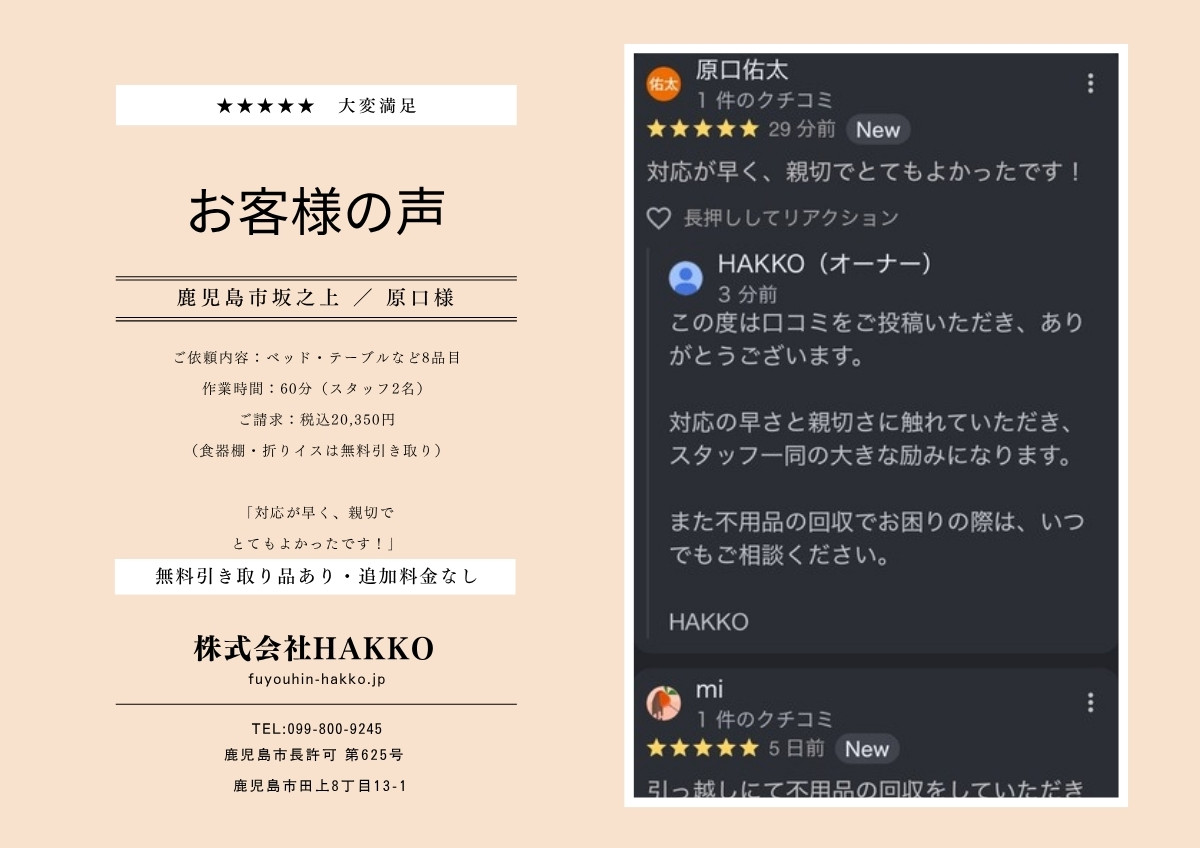 鹿児島市坂之上のお客様からいただいたGoogleクチコミ