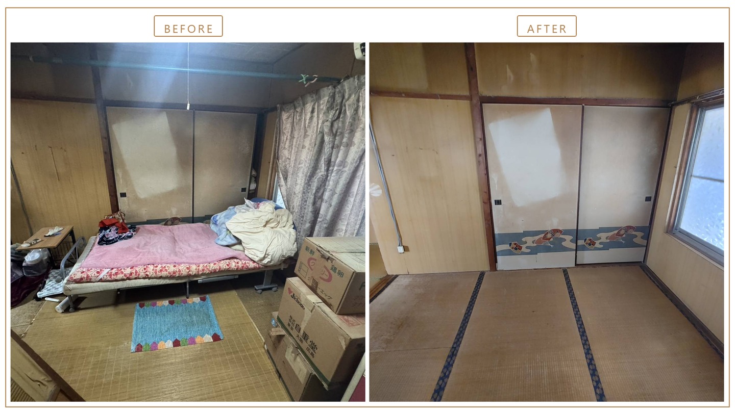ベッドのあった和室の遺品整理 作業前と作業後